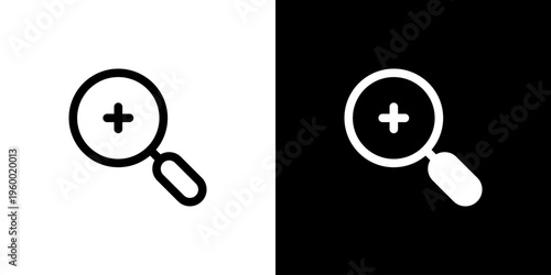 Zoom In Magnifier icon concept with flat Black White Background. Vector illustration.