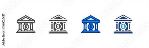 Bank icon multiple style collection. Vector illustration.
