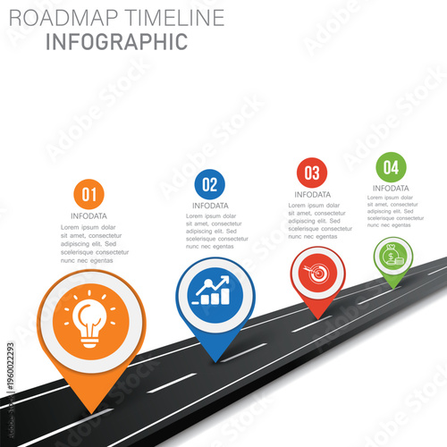 Business road map timeline infographic design with 4 steps. Can be used for process diagram, presentations slide. vector 