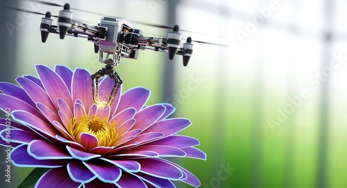 Drone pollinating colorful flower in nature setting  