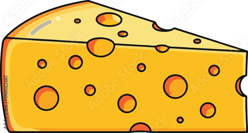 A vibrant yellow wedge of swiss cheese featuring classic holes isolated on a clean white background