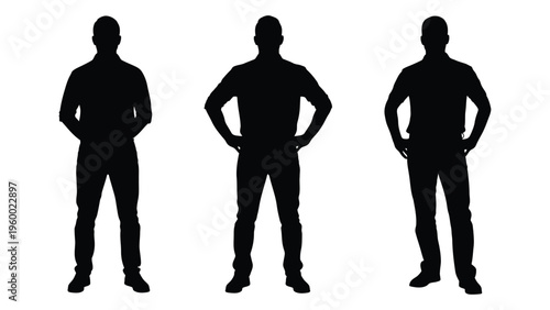Three men standing in different poses