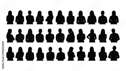 A group of people silhouettes standing in rows