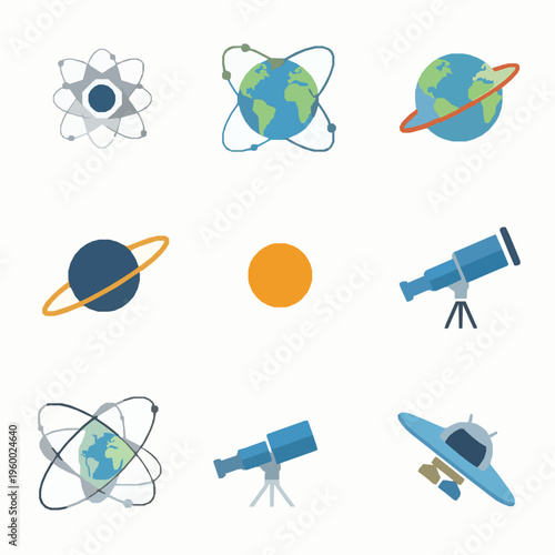 Space icon set orbit earth sun telescope spaceship vector EPS10 isolated on white