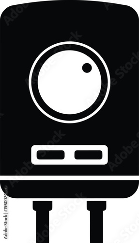 Minimalist gas boiler icon vector, modern water heater silhouette, black and white home heating system appliance for plumbing and HVAC services