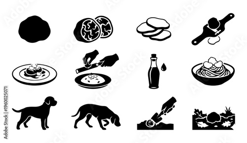 Truffle Silhouette Set – Gourmet Mushroom, Truffle Hunting and Fine Dining Icons
