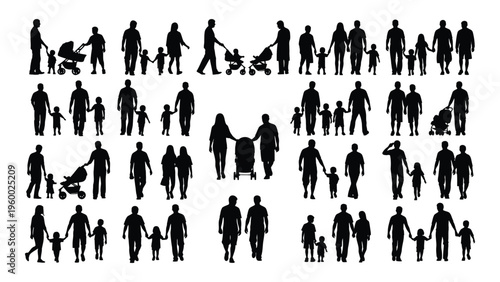 A collection of people in various poses and activities