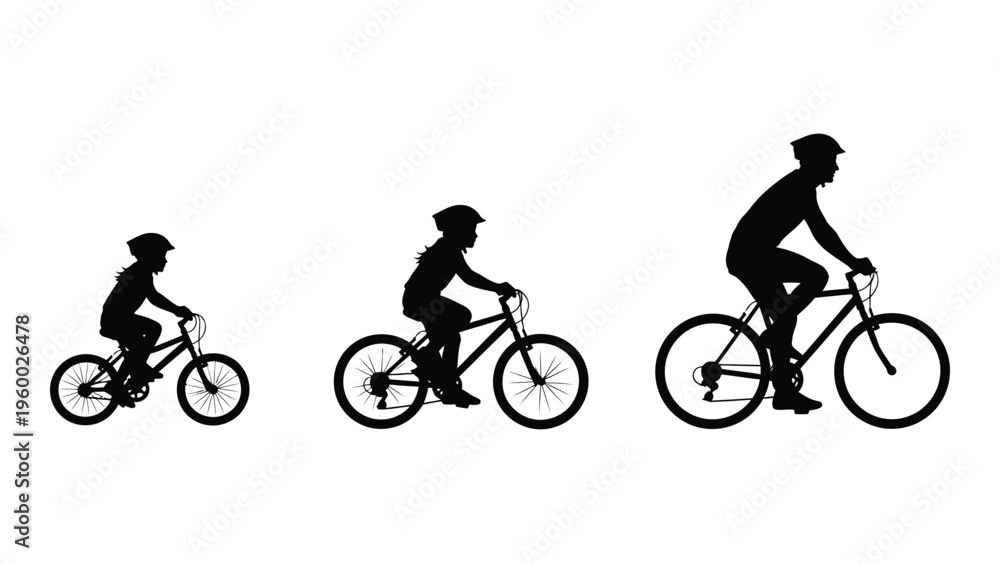 Fototapeta premium A series of silhouettes of a man riding a bicycle