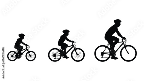 A series of silhouettes of a man riding a bicycle