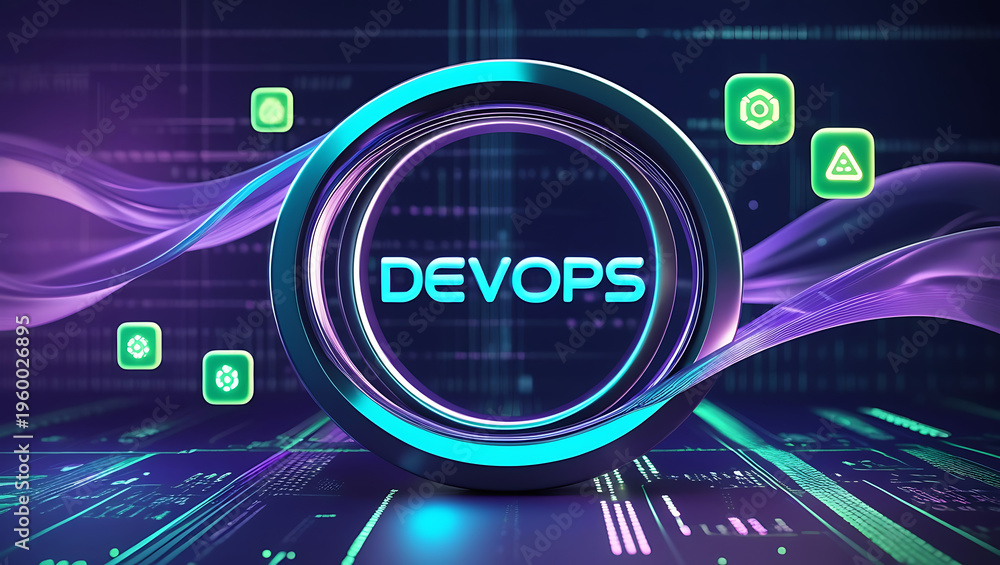 Obraz premium DevOps Automation Depiction Highlighting Continuous Integration, Continuous Deployment (CI/CD), Infrastructure as Code, Monitoring, Collaboration, and Agile Workflow for Scalable Software Development 