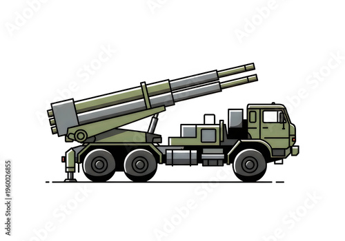 Military self-propelled artillery system with large caliber cannon mounted on truck chassis