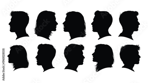 A group of eight different human head silhouettes
