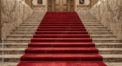 Grand marble stairs featuring a plush red carpet for upscale decor
