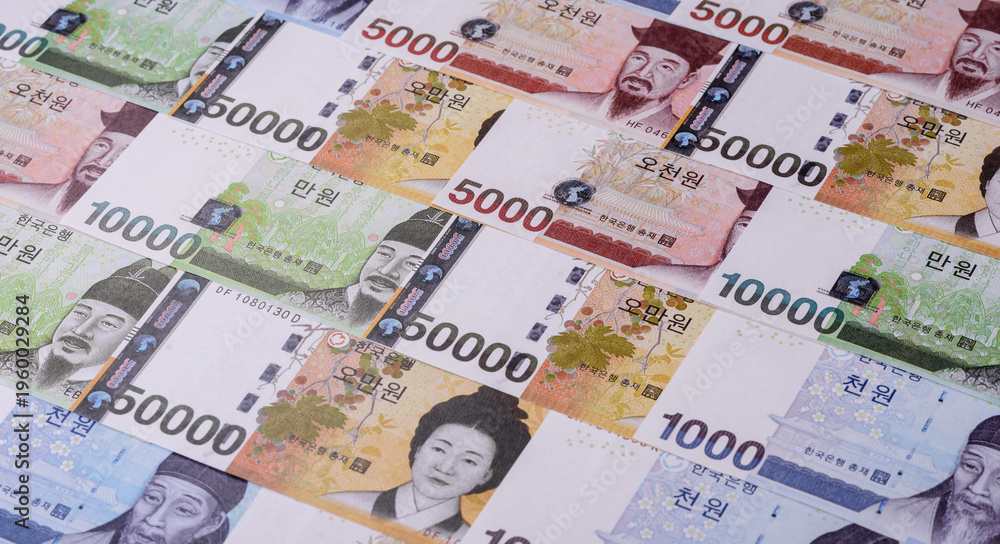 Fototapeta premium Korea, Korean cash bills, and the won currency for exchange and financial transactions. Korean won
