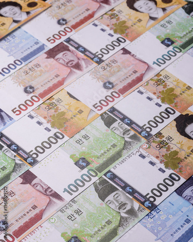 Фотография Korea, Korean cash bills, and the won currency for exchange and financial transactions