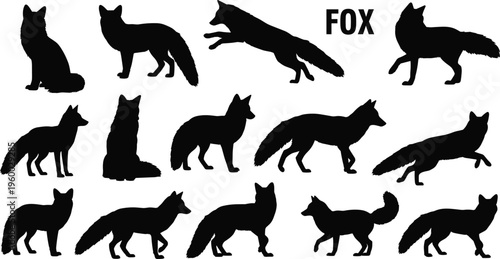 Canvas Print Fox silhouette set with wild animals jumping and walking in various poses cad dr