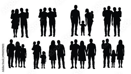 A group of people in various poses and sizes