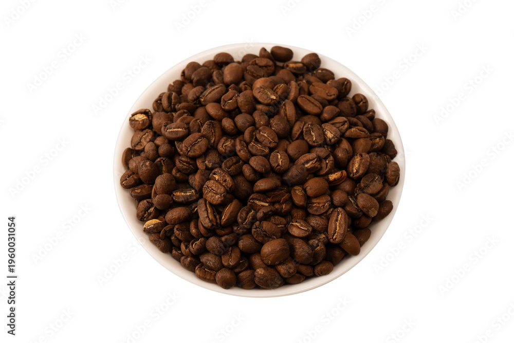 Fototapeta premium Coffee beans on a white background. Top view. Coffee beans texture.