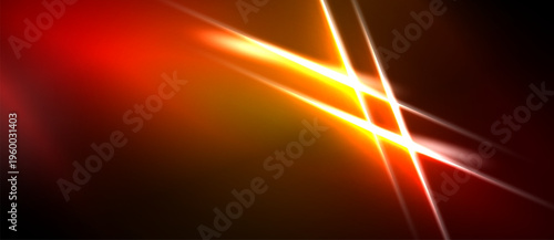 Abstract background features vibrant orange, red streaks. Bright lines intersect creating dynamic visual effect. Dark areas provide contrast.