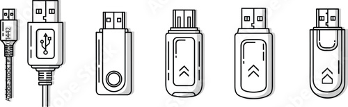 Usb connectors and adapters in black and white technology