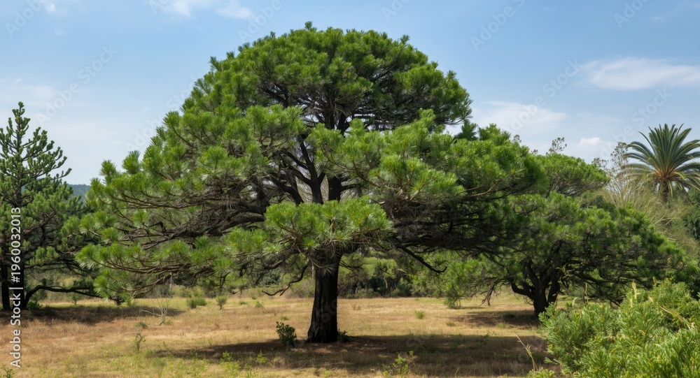 Fototapeta premium Full profile of Araucaria heterophylla conifer tree outdoors