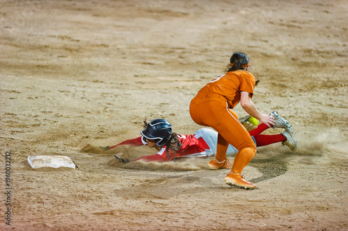 Softball Player Baseball Sport Athlete Sliding Action