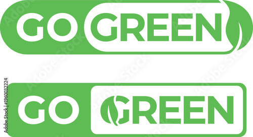 Two Green 'GO GREEN' Logos with Leaf Icons, Isolated Vector Graphic for Eco Design