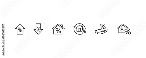 Tax reduction icons set finance discount percentage symbols