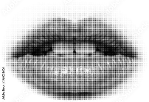 Sensual Lips: A close-up, black and white portrait of a woman's full lips. Showing the soft texture and shape of the mouth, perfect for conveying emotions such as desire, passion, and elegance. 
