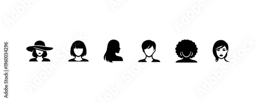 Set of female hairstyle silhouette icons collection