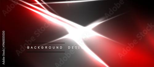 Abstract red, black background. Bright light flares radiate from center. Modern design elements create dynamic visual impact.