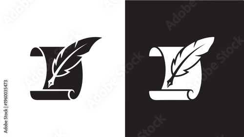 Quill Scroll Logo Minimalist Writing Literature Publishing Author Vintage Vector