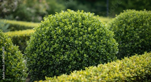 Natural look of green velvet boxwood shrub in cultivated landscape