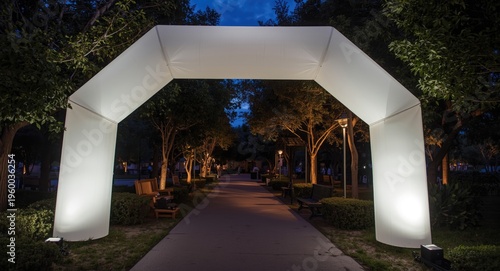 Park event access marked by blank inflatable arch tube entrance