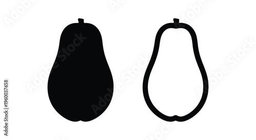 Two pear silhouettes one filled one outlined in black and white