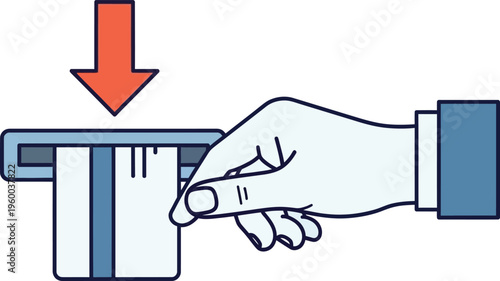 Hand inserting credit card into payment terminal vector illustration