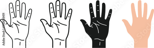 Hand Icons Set Vector Illustration. Different Styles of Human Palm Symbol.
