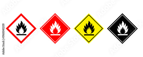 Set of Flammable hazard icon. Fire safety warning symbol. Danger signs vector illustration design. Isolated on white background