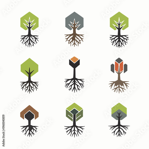 Minimal tree roots logo vector icon design EPS10 isolated on white