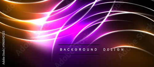 Abstract neon lines create vibrant energy. Orange, purple, white hues blend, forming dynamic background design. Smooth curves suggest movement.