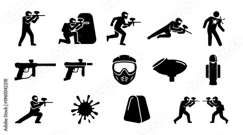 Paintball Silhouette Set – Action Sport Players, Gear and Tactical Game Icons