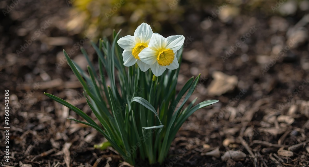 Obraz premium Narcissus Ice Follies flower growing in a well maintained garden