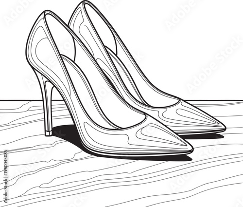 High Heel Shoes Line Art Stylish Pumps Fashion Footwear