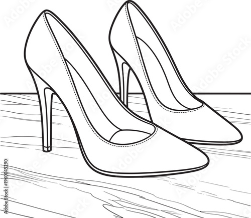 High Heel Shoes Pair Stiletto Heels on Wooden Floor, Fashion