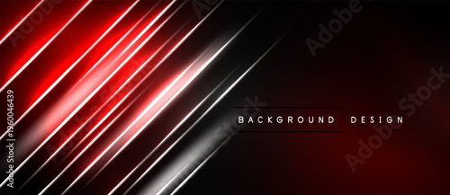 Dark background features vibrant red neon lines, creating dynamic diagonal pattern. Modern design element for digital projects.