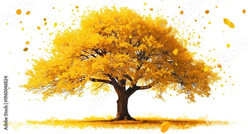 Celebration themed watercolor painting of a golden yellow tree