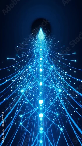 Futuristic data stream flowing through a digital tunnel with glowing particles and lines. Cyber technology concept on dark background. Smooth camera movement, 4K commercial stock footage.