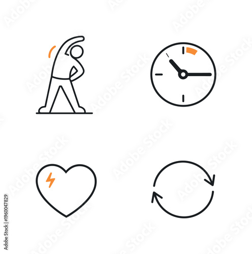 Stretching routine and light physical activity breaks in a balanced workday system focused on movement, recovery, and maintaining energy levels, a human figure in stretch pose