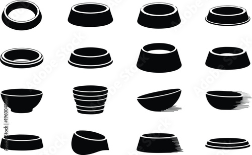 Dog Bowl Silhouette Icon Collection Set