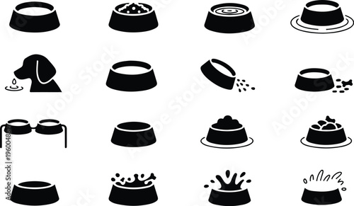 Dog Bowl Silhouette Icon Collection Set